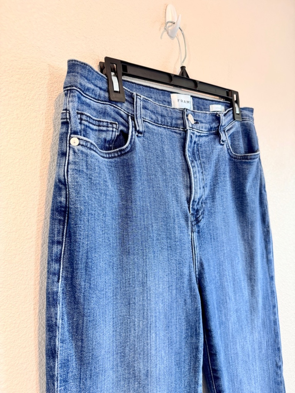FRAME Le Easy Flare Jeans High Rise Full Length Raw Hem Y2K Boho Size 32 C02 - Picture 3 of 11